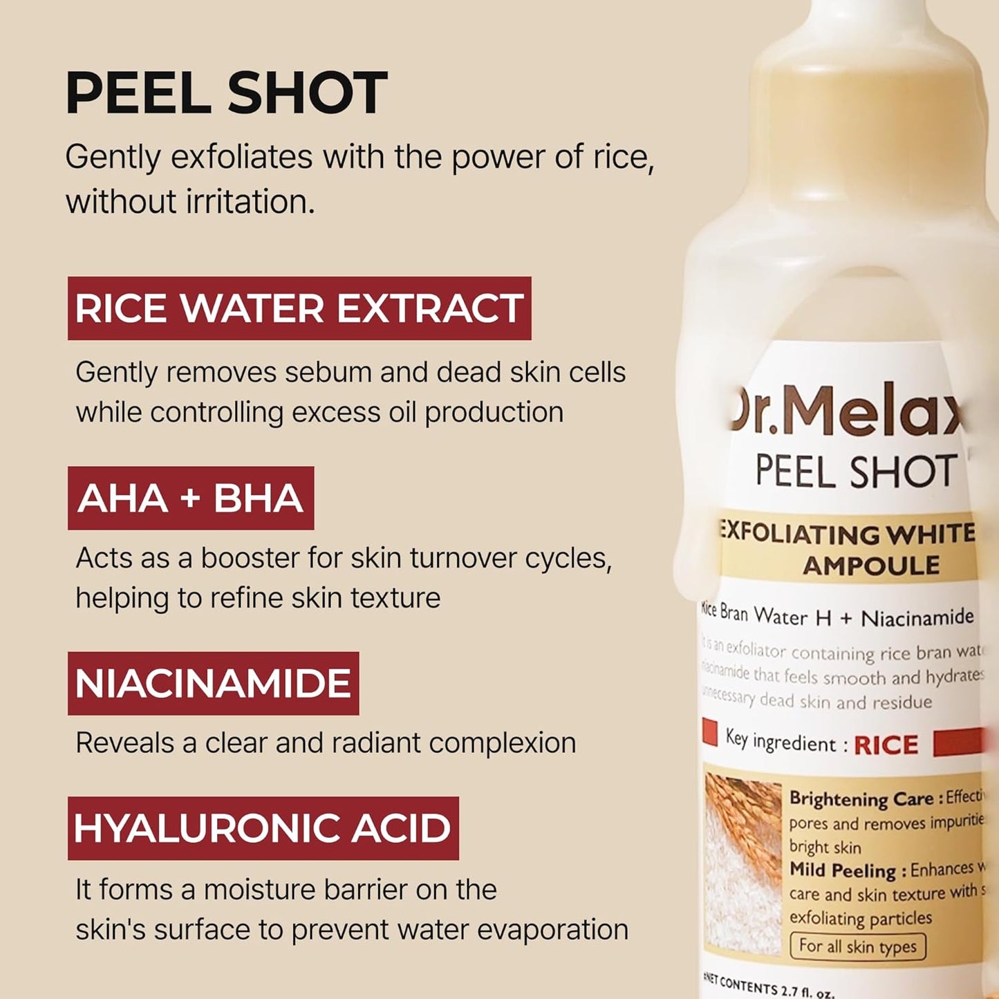 Dr. Melaxin Rice Peel Shot Glow – Exfoliating Ampoule 80ml | Korean Skincare