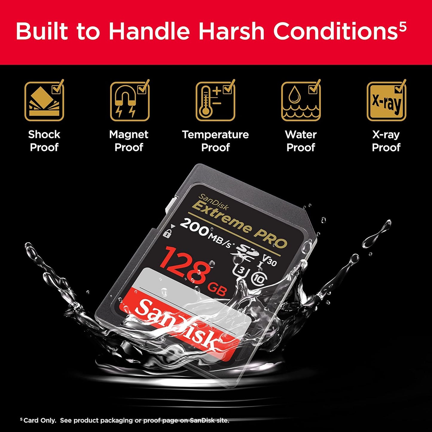 SanDisk 128GB Extreme PRO SDXC card + RescuePRO Deluxe, up to 200MB/s, UHS I, Class 10, U3, V30 SDSDXXD 128G GN4IN, Black