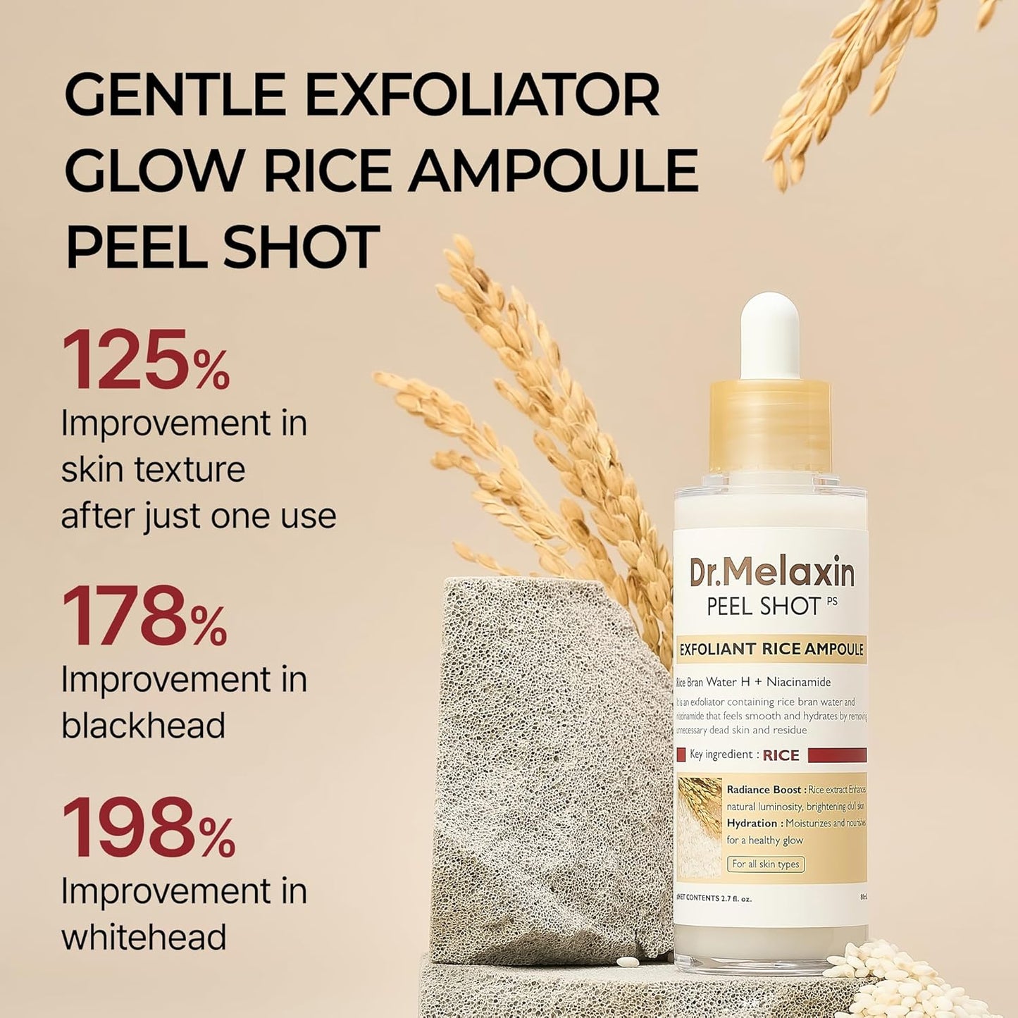 Dr. Melaxin Rice Peel Shot Glow – Exfoliating Ampoule 80ml | Korean Skincare